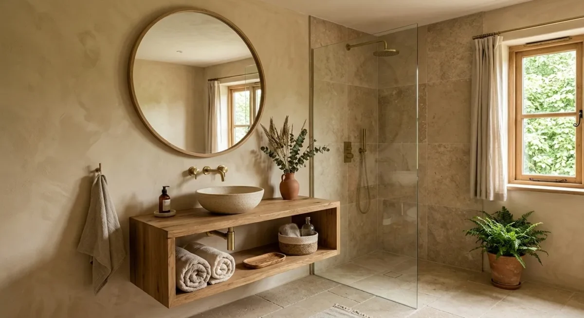 Cadeaux déco pour une salle de bain : objets élégants posés près d’un lavabo