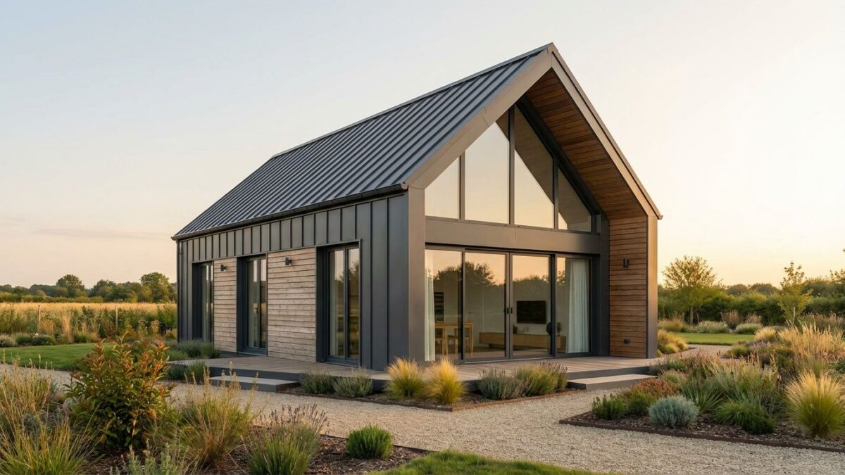 Maison container moderne composée de plusieurs modules avec terrasse